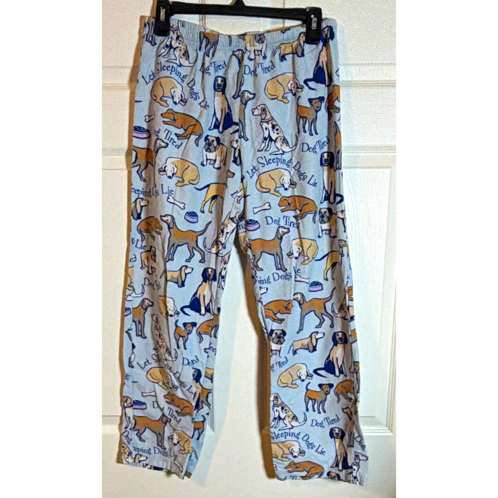 PajamaGram Men's S Pajama Pants Blue Dog Animal Graphic Print Cotton